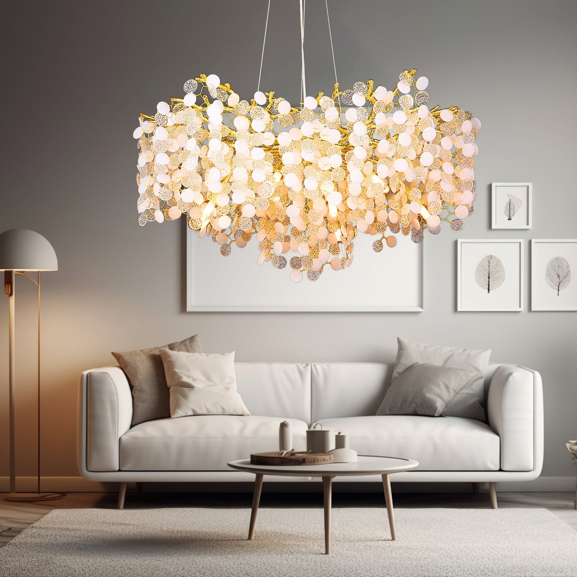 Flavia Modern Gold Blossom Crystal Oval Branch Chandelier For Living Room
