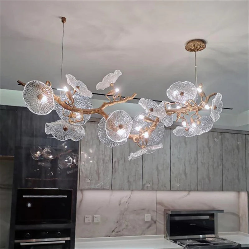 Kacey Modern Leaf Glass Flower Linear Chandelier