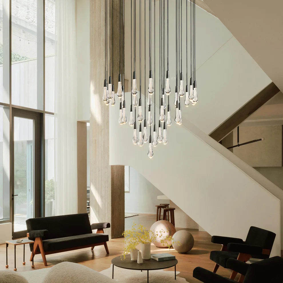 Rain Glass Round Solitaire Chandelier