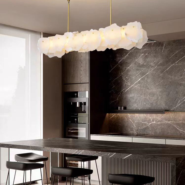 Glow Alabaster Oval Chandelier with Rod, Dining Room Chandelier