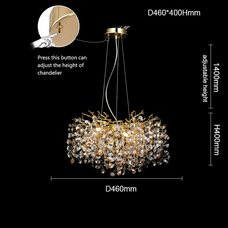 Isidora Modern Crystal Round Gold Branch Chandelier, Luxury Chandelier Living Room