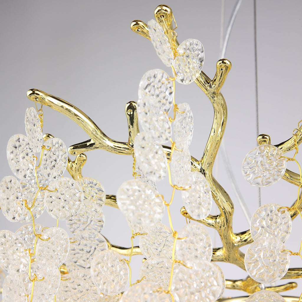 Flavia Modern Gold Blossom Crystal Oval Branch Chandelier For Living Room