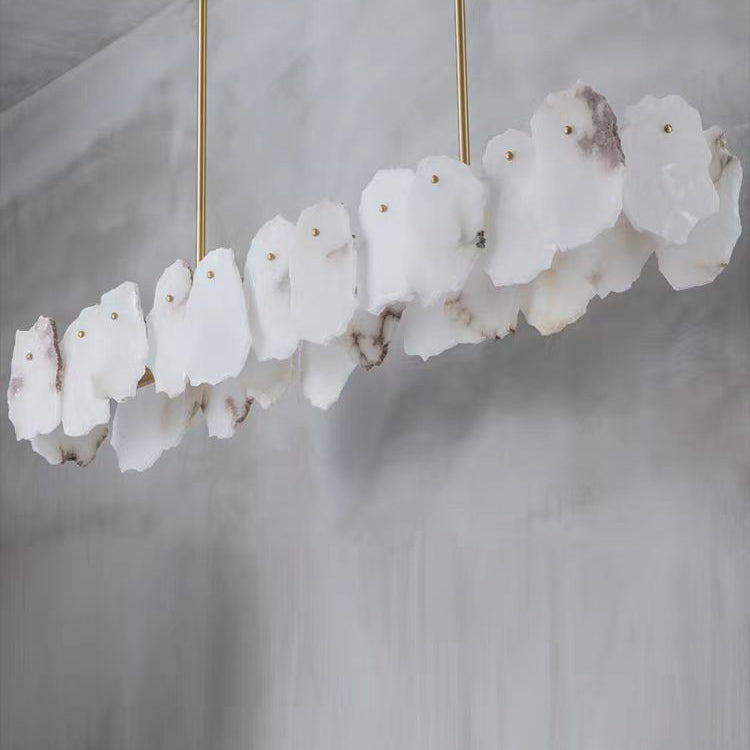 Glow Alabaster Oval Chandelier with Rod, Dining Room Chandelier