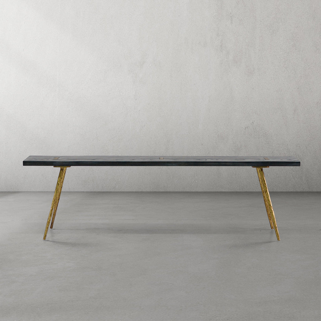 Thaddeus Retro Copper Frame Solid Wood Bench